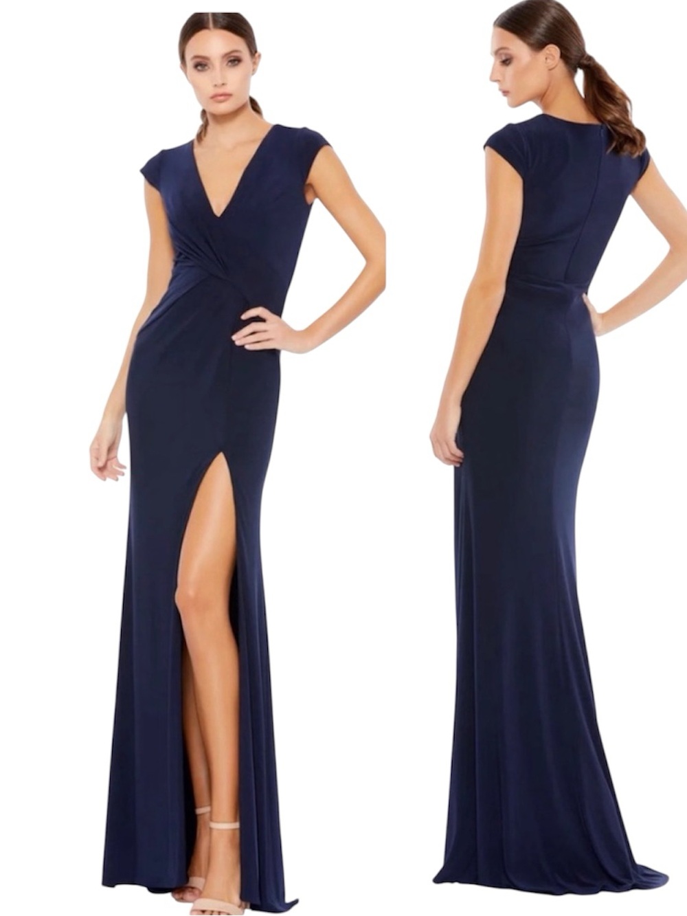 Ieena for Mac Duggal V-Neck Ruched Jersey Gown Size 8 NWOT